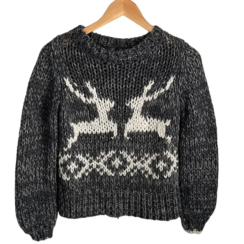 Free People Reindeer Knit Wool Blend Sweater Size XS